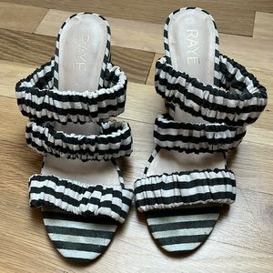 RAYE Heeled Slip on Sandals - black and white stripe